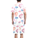 Watercolor air balloon cloud pattern Men's V-Neck Short Pajama Set
