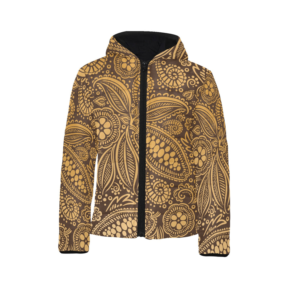cacao beans tribal polynesian pattern background Kids' Boys' Girls' Padded Hooded Jacket