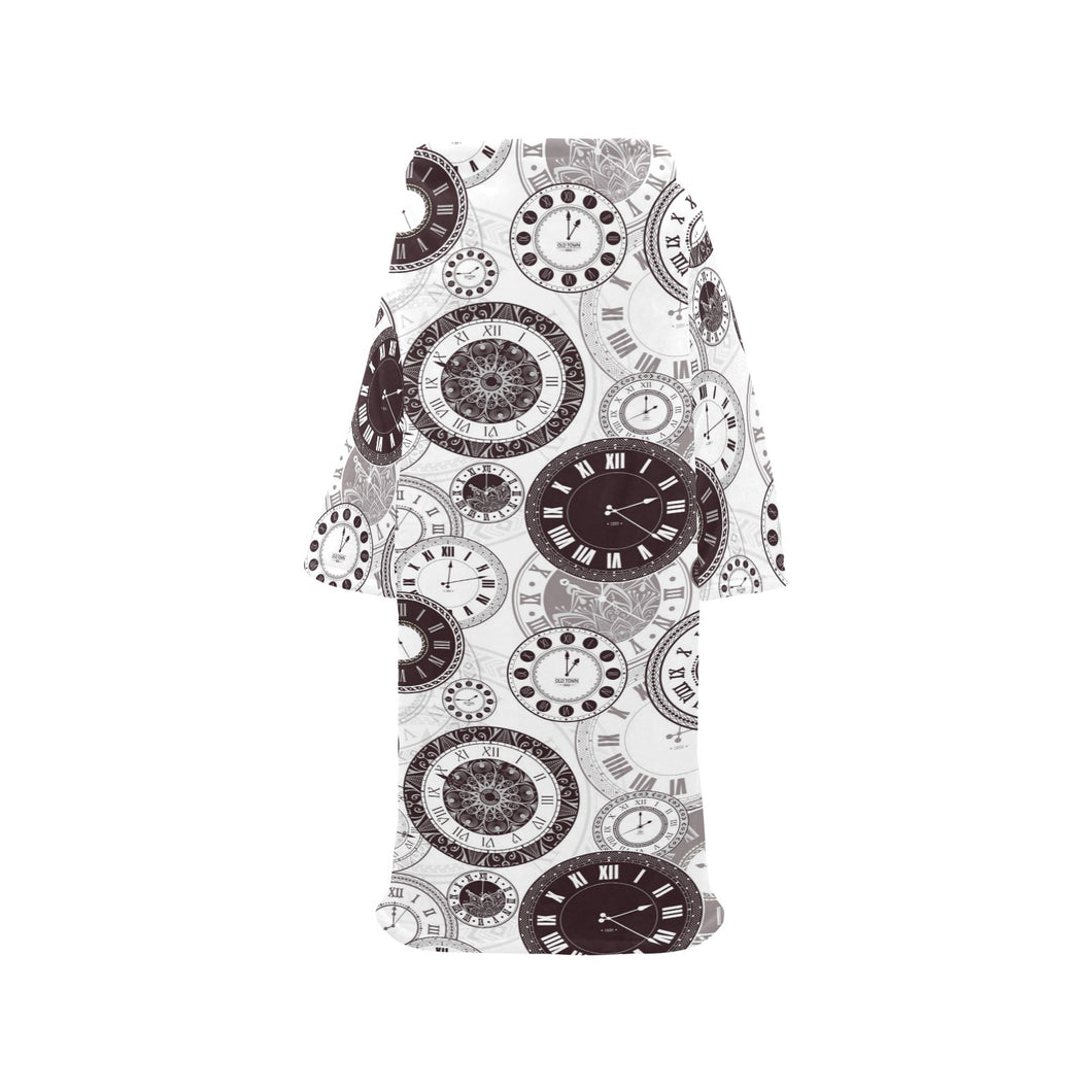 Classic vintage clock pattern Blanket Robe with Sleeves