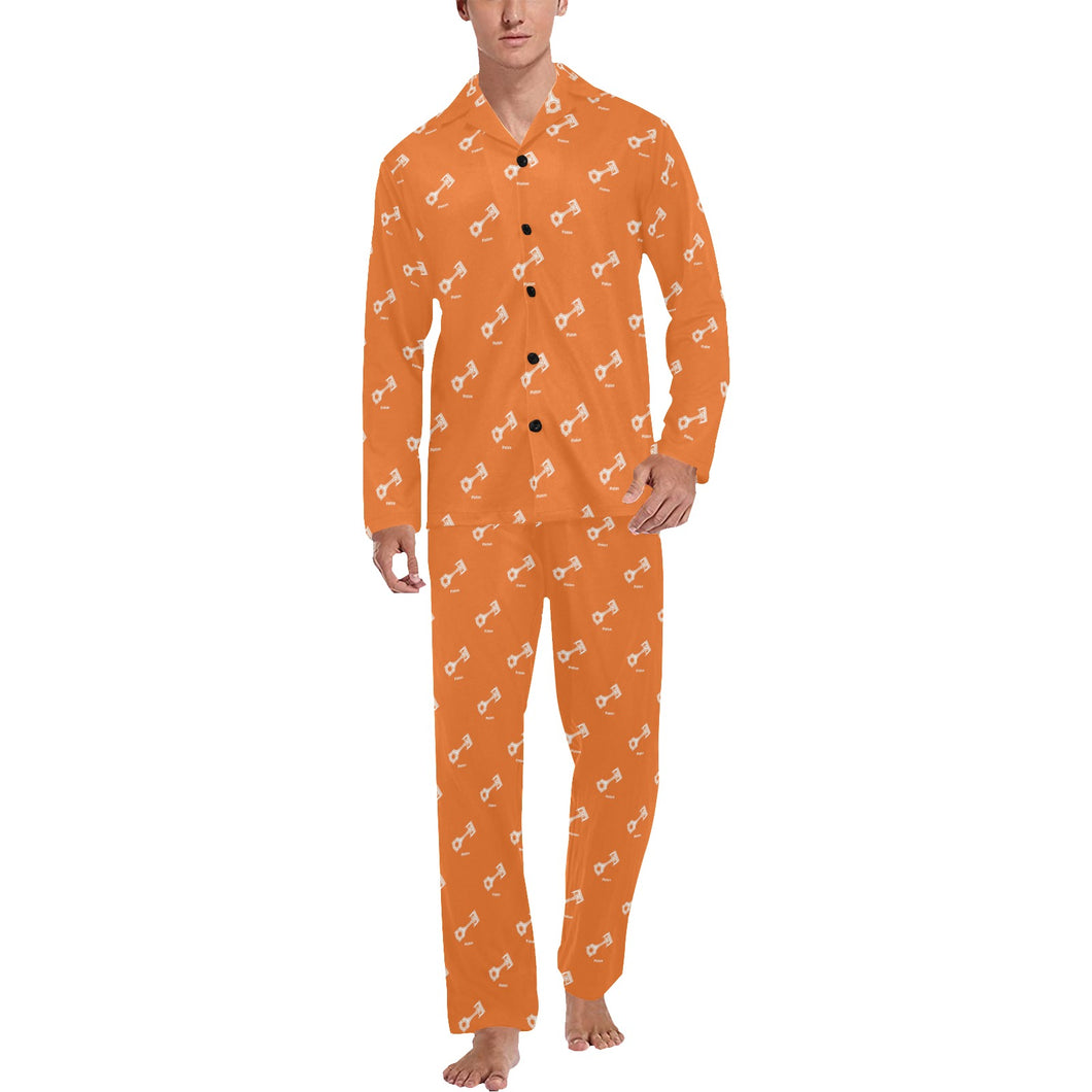 Engine Piston Orange Background Pattern Design 05 Men's Long Pajama Set