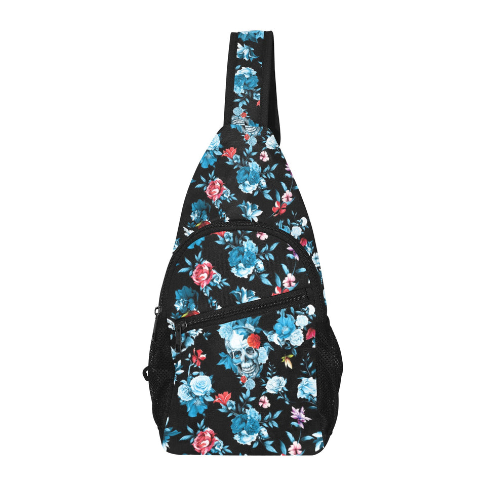 Skull flower roses leave pattern All Over Print Chest Bag