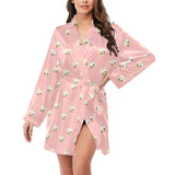 Cute hamster cheese pattern pink background Women's Long Sleeve Belted Night Robe