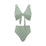 Hippopotamus Pattern Print Design 02 Chest Bowknot High Waisted Bikini Swimsuit