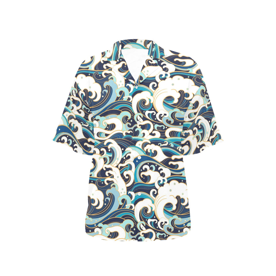 Japanese wave pattern Women's All Over Print Hawaiian Shirt