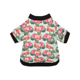 Beautiful flamingo tropical palm leaves hibiscus p All Over Print Pet Dog Round Neck Fuzzy Shirt