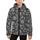 Garlic pattern black background Kids' Boys' Girls' Padded Hooded Jacket