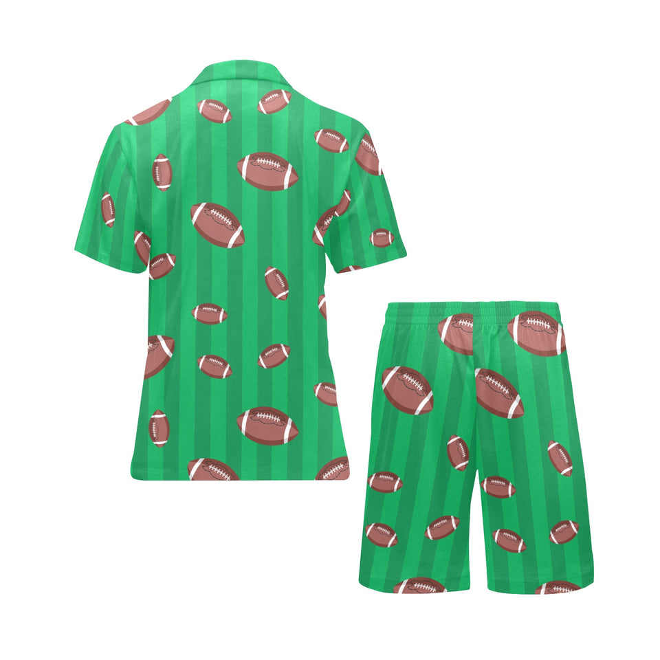 American football ball field background Men's V-Neck Short Pajama Set