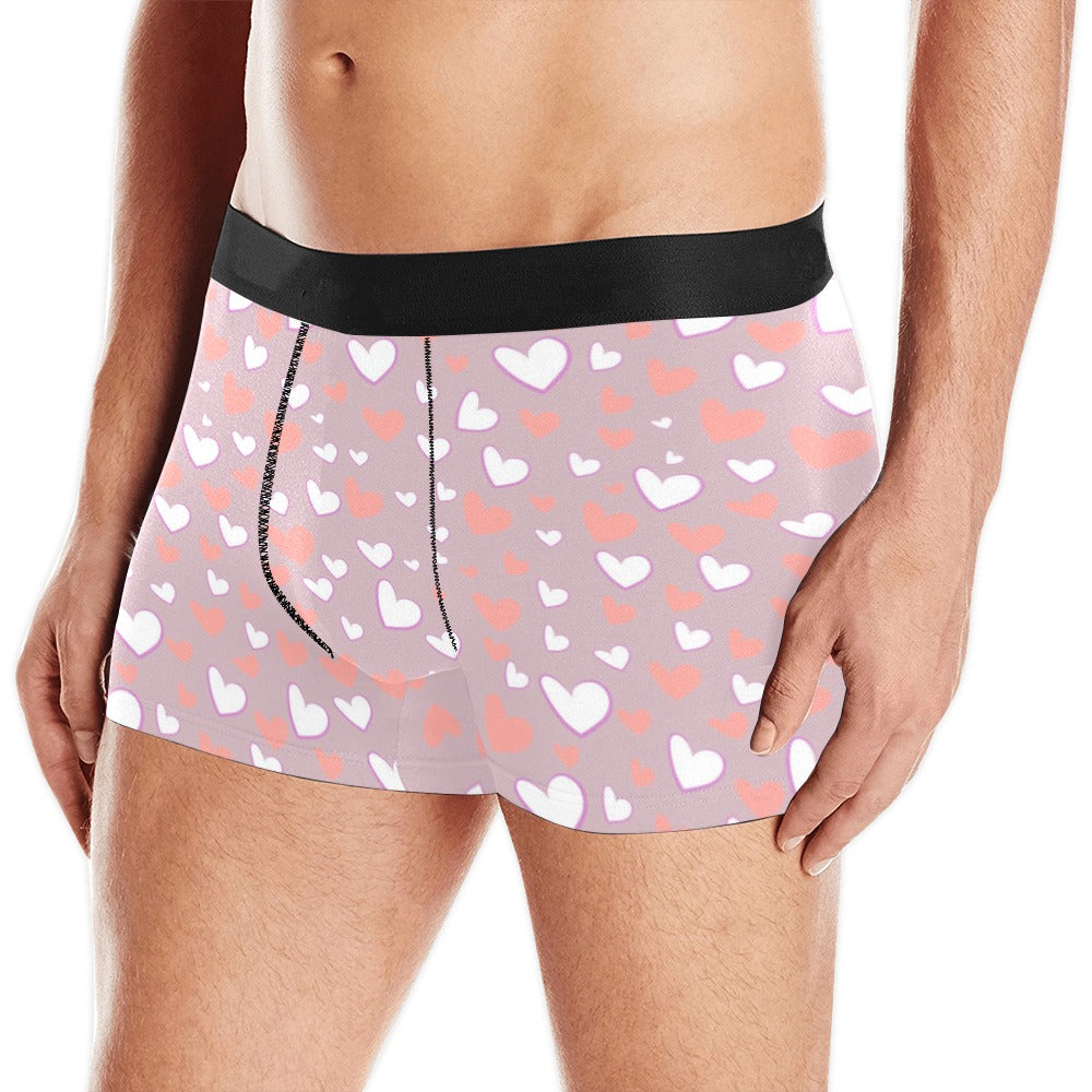 coral white heart pattern Men's All Over Print Boxer Briefs Men's Underwear