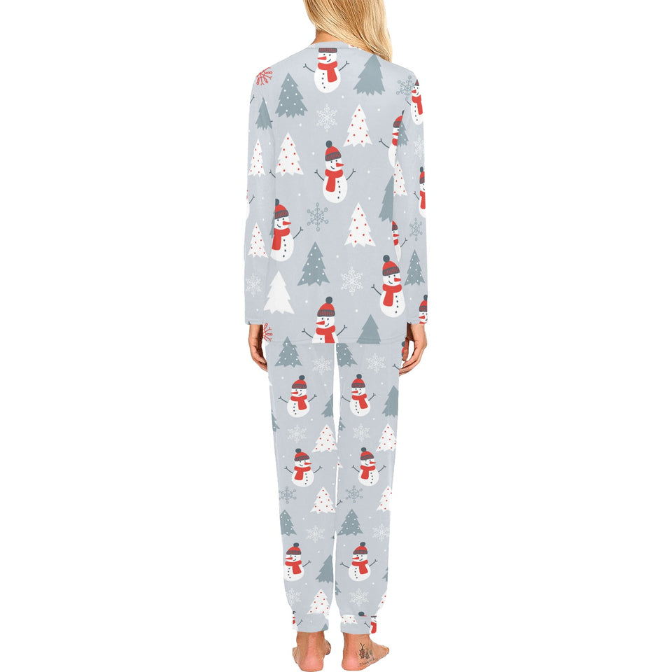 Snowman christmas tree snow gray background Women's All Over Print Pajama Set