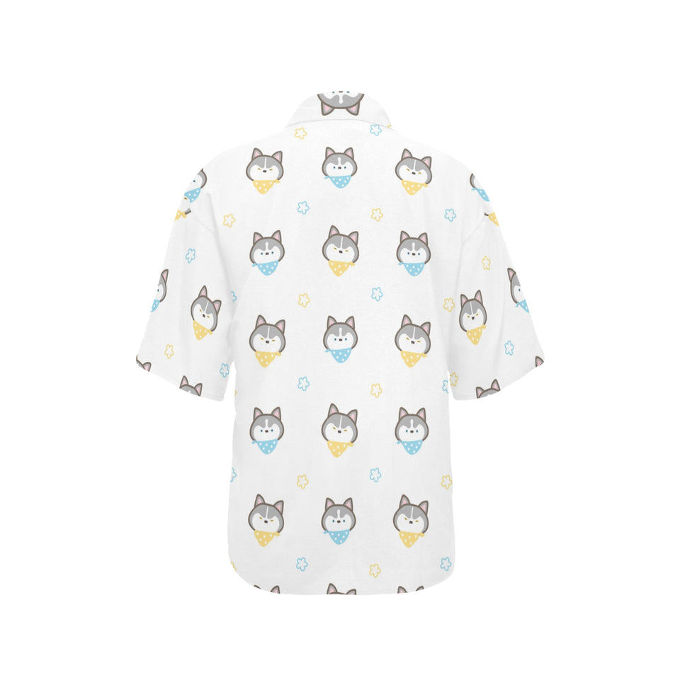 Cute Siberian Husky pattern Women's All Over Print Hawaiian Shirt