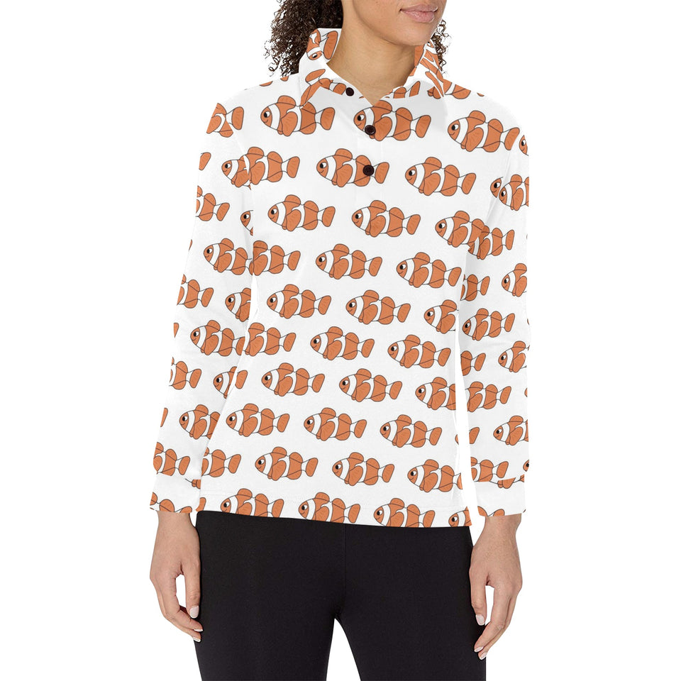 Clown Fish Pattern Print Design 05 Women's Long Sleeve Polo Shirt