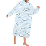 Dolphin blue striped background Blanket Robe with Sleeves