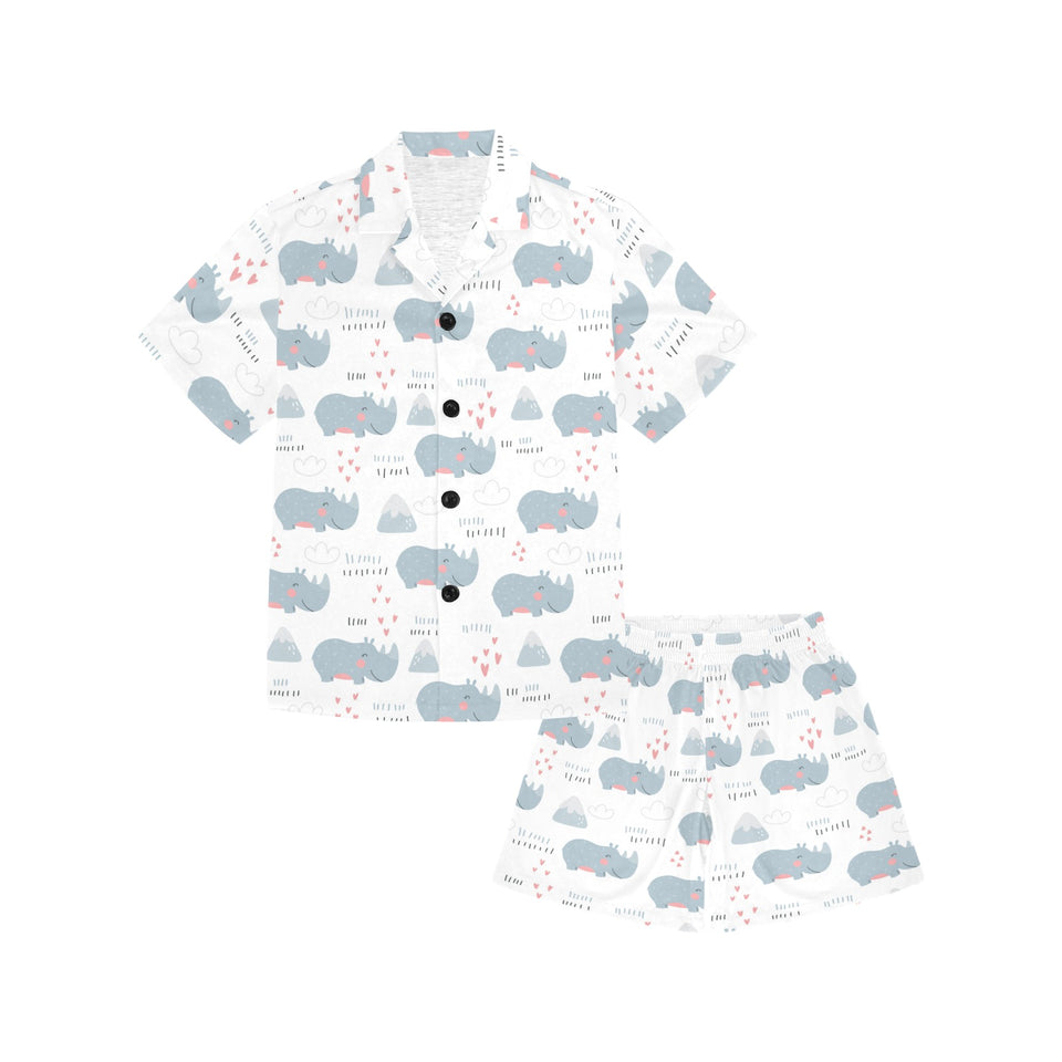 cute rhino heart pattern Kids' Boys' Girls' V-Neck Short Pajama Set