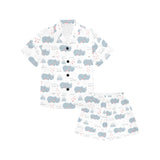 cute rhino heart pattern Kids' Boys' Girls' V-Neck Short Pajama Set