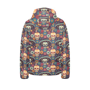 Sugar skulls flower maxican pattern Kids' Boys' Girls' Padded Hooded Jacket