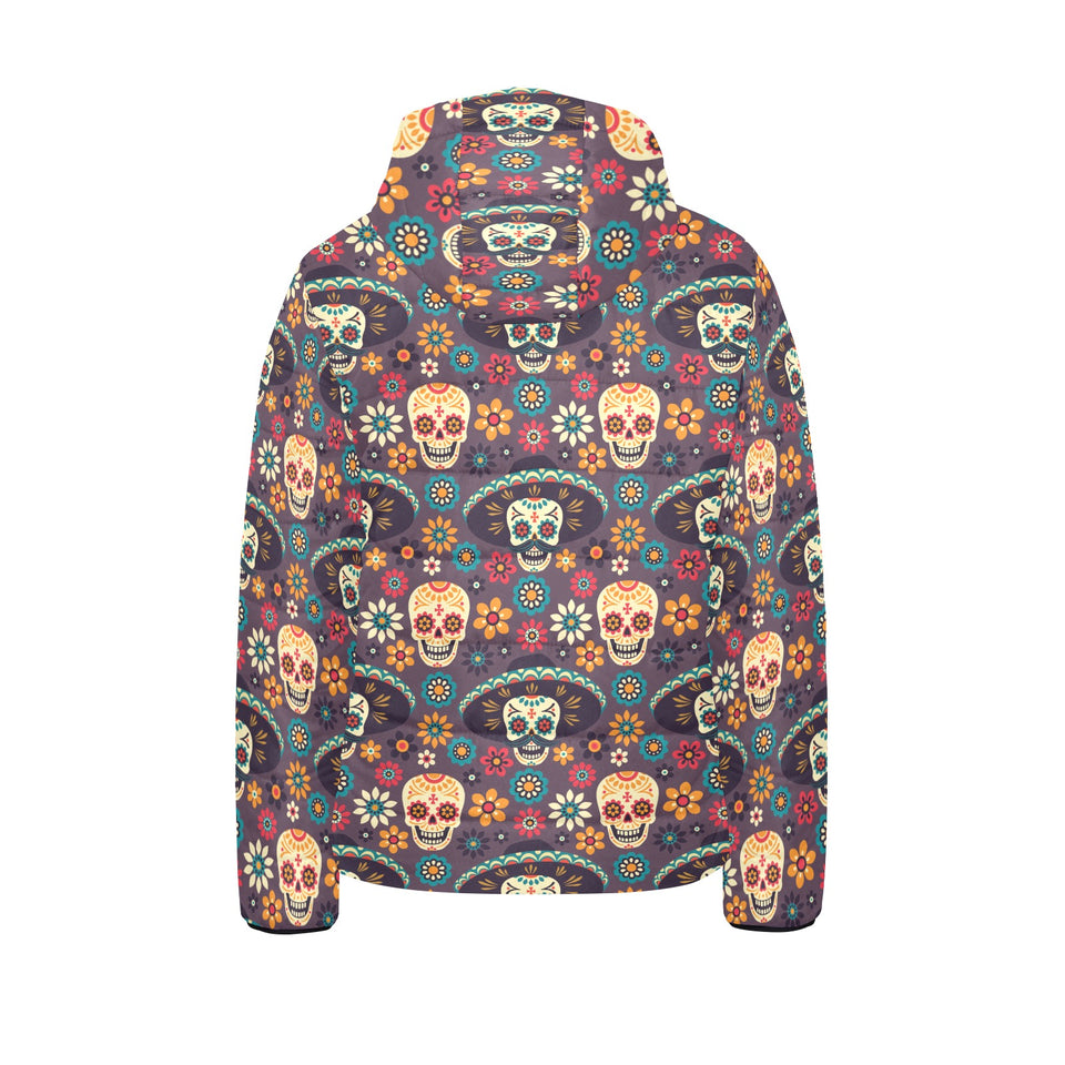 Sugar skulls flower maxican pattern Kids' Boys' Girls' Padded Hooded Jacket