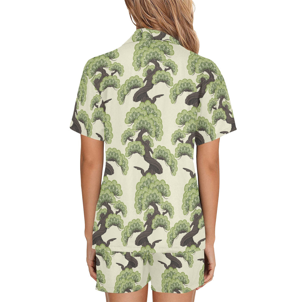 Bonsai pattern Women's V-Neck Short Pajama Set