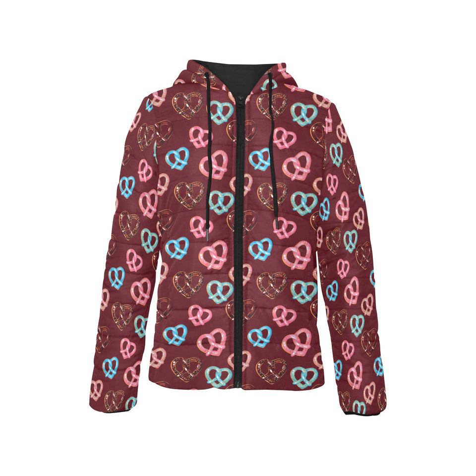 Pretzels Pattern Print Design 05 Women's Padded Hooded Jacket
