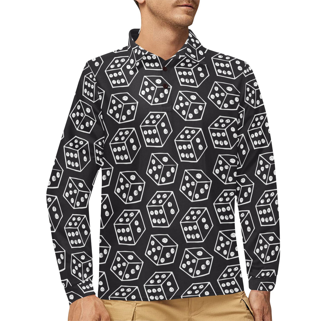 Dice Pattern Print Design 01 Men's Long Sleeve Polo Shirt