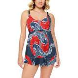 Koi Fish Carp Fishs hand drawn japanese art Chest Sexy Pleated Two Piece Swim Dress