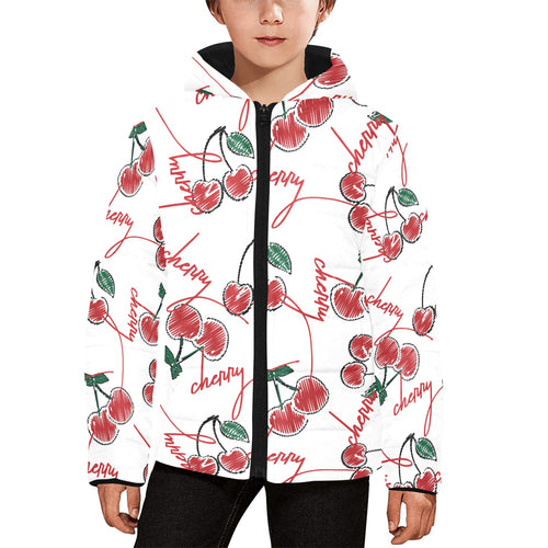 Hand drawn cherry pattern Kids' Boys' Girls' Padded Hooded Jacket