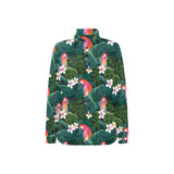 Parrot Palm tree leaves flower hibiscus pattern Women's Long Sleeve Polo Shirt