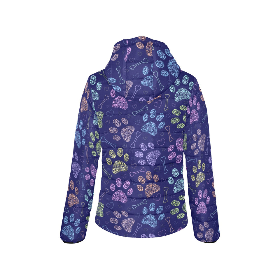 Dog Paws Pattern Print Design 02 Women's Padded Hooded Jacket
