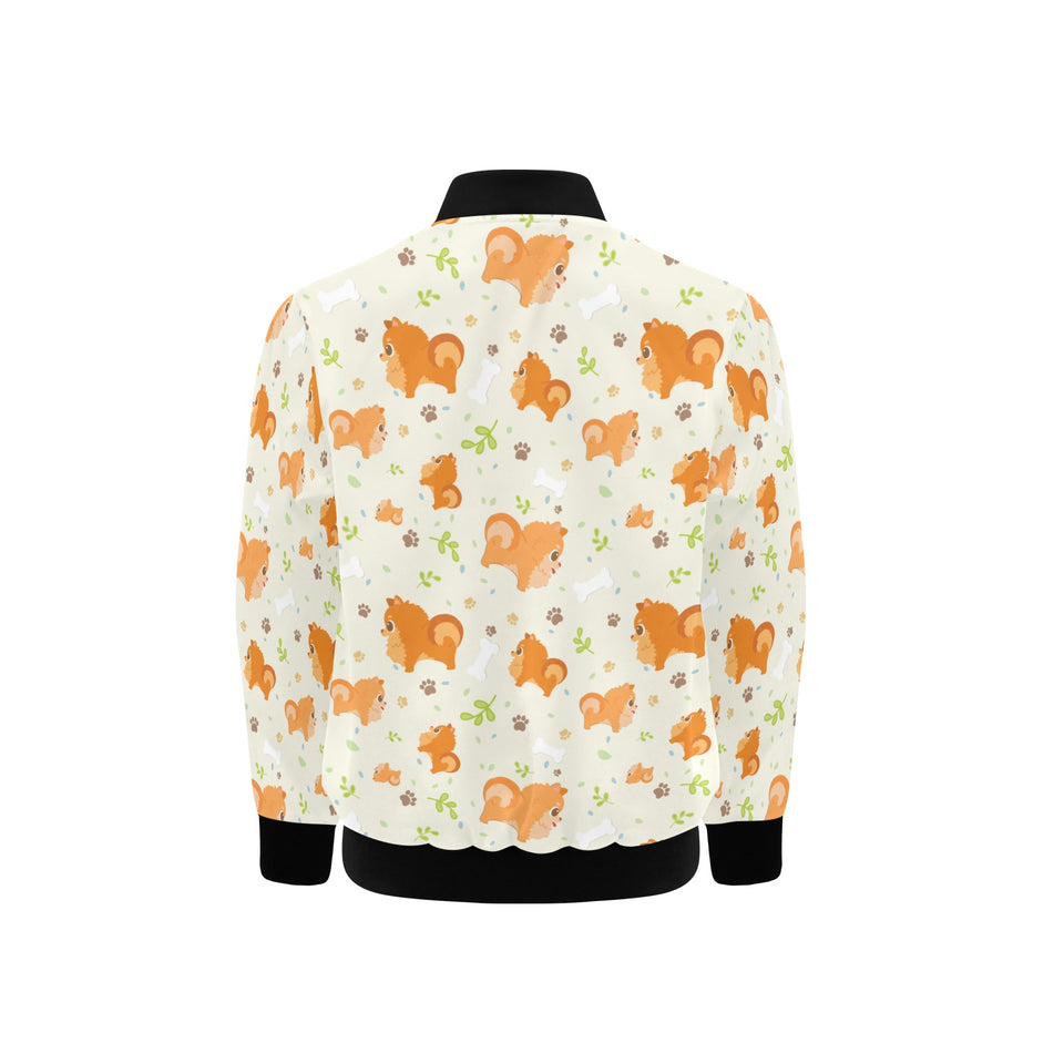 Cute brown pomeranian paw leave bone pattern Kids' Boys' Girls' Bomber Jacket