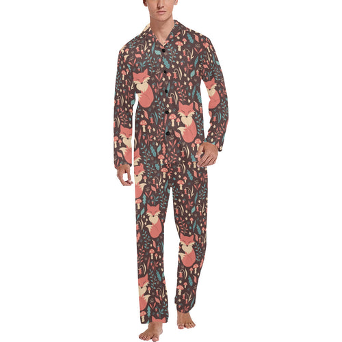 fox leaves mushroom pattern Men's Long Pajama Set