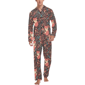 fox leaves mushroom pattern Men's Long Pajama Set