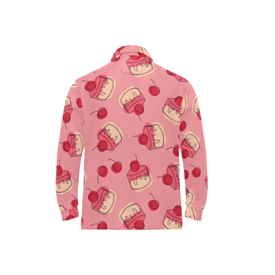 Cake cherry pattern Men's Long Sleeve Polo Shirt