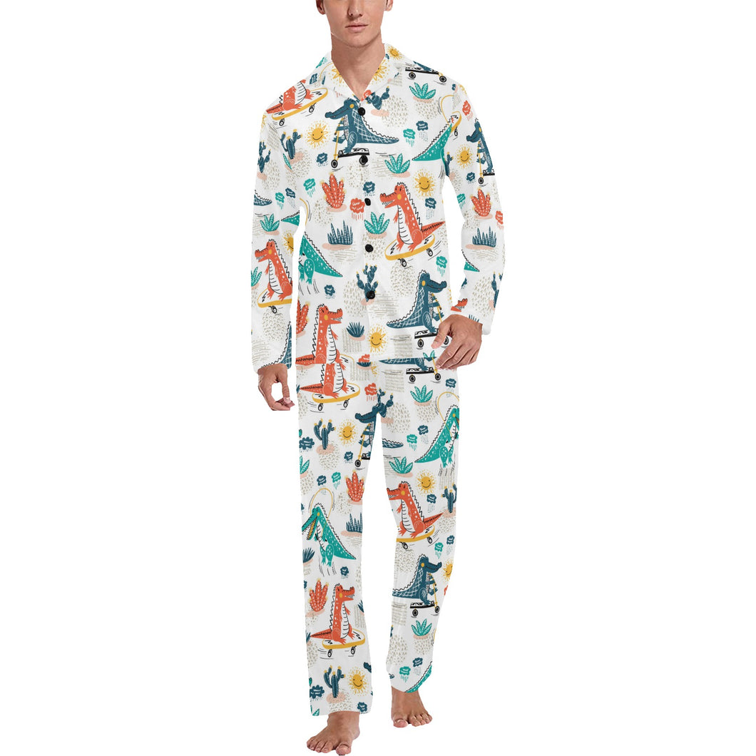 Cute Crocodile Pattern Men's Long Pajama Set