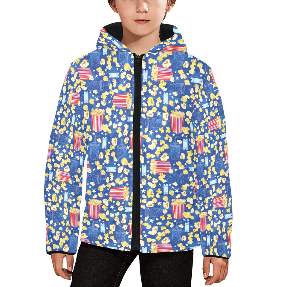 Popcorn Pattern Print Design 01 Kids' Boys' Girls' Padded Hooded Jacket