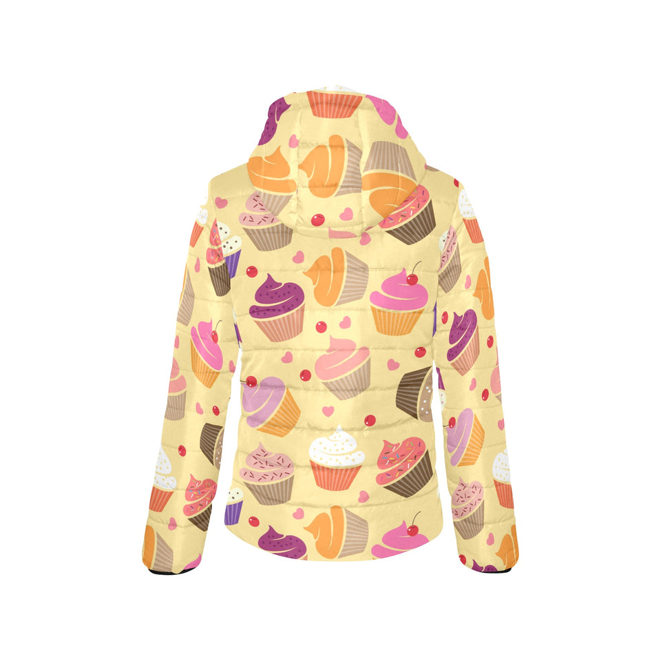 cake cupcake heart cherry pattern Women's Padded Hooded Jacket