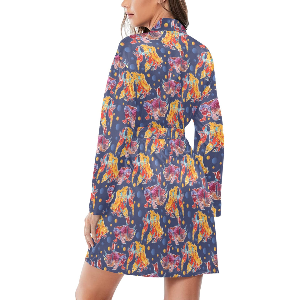 Goldfish Pattern Print Design 05 Women's Long Sleeve Belted Night Robe