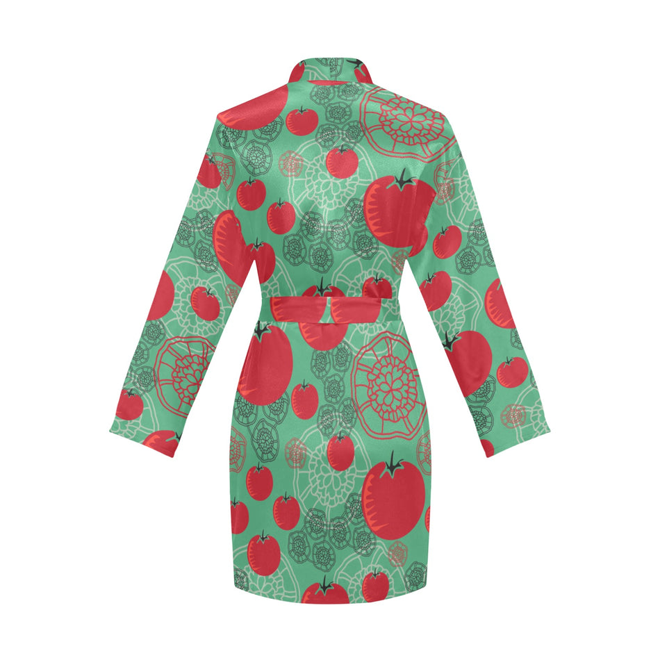 Tomato design pattern Women's Long Sleeve Belted Night Robe