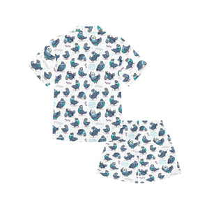 Pigeon Pattern Print Design 02 Kids' Boys' Girls' V-Neck Short Pajama Set