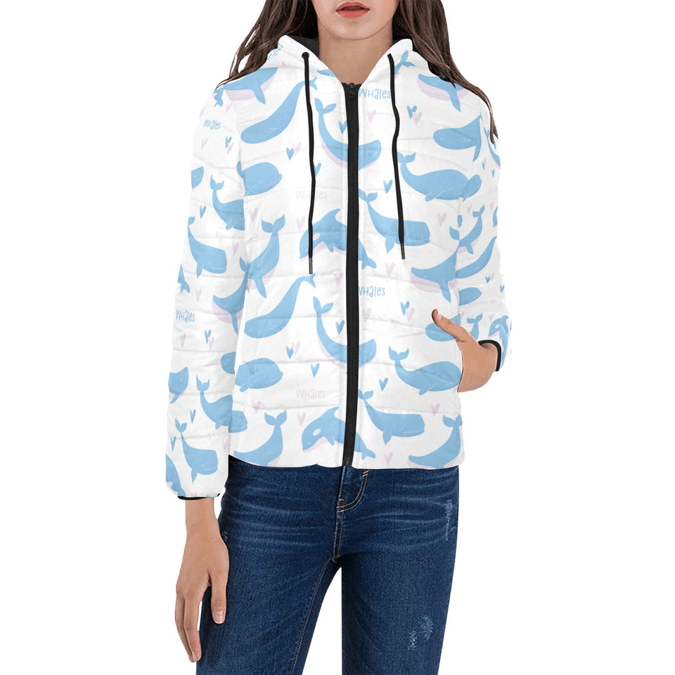 Blue whale pattern Women's Padded Hooded Jacket