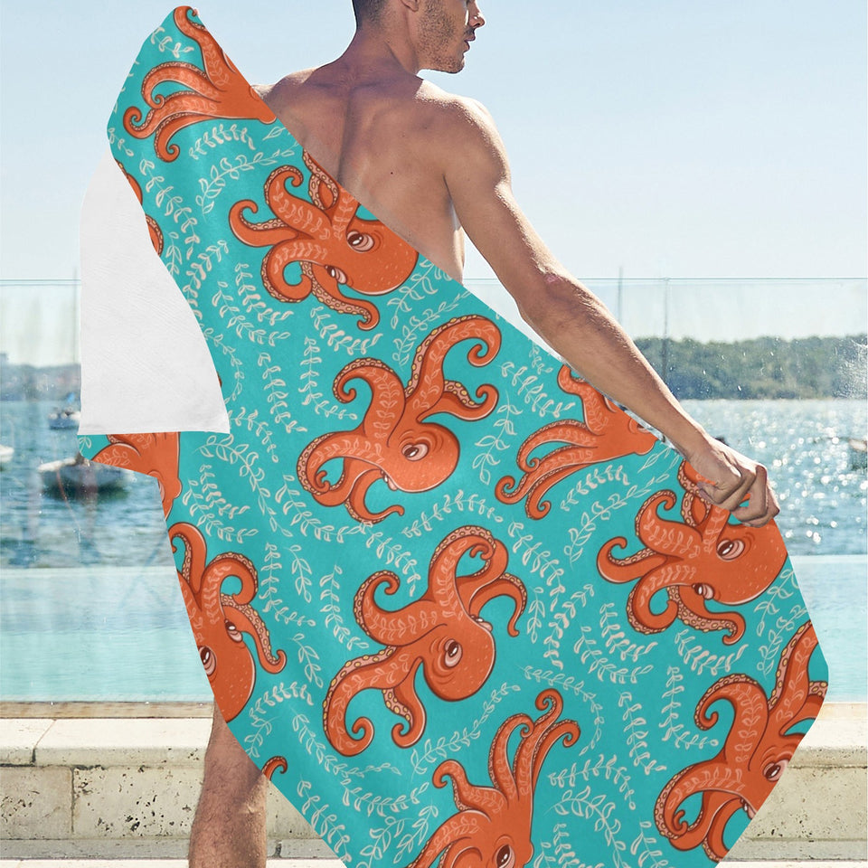 Octopus turquoise background Beach Towel