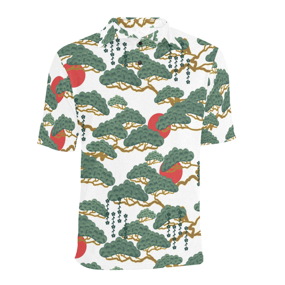 Bonsai red sun japanese pattern Men's All Over Print Polo Shirt
