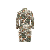 Monkey tropical leaves background Men's Long Sleeve Belted Night Robe