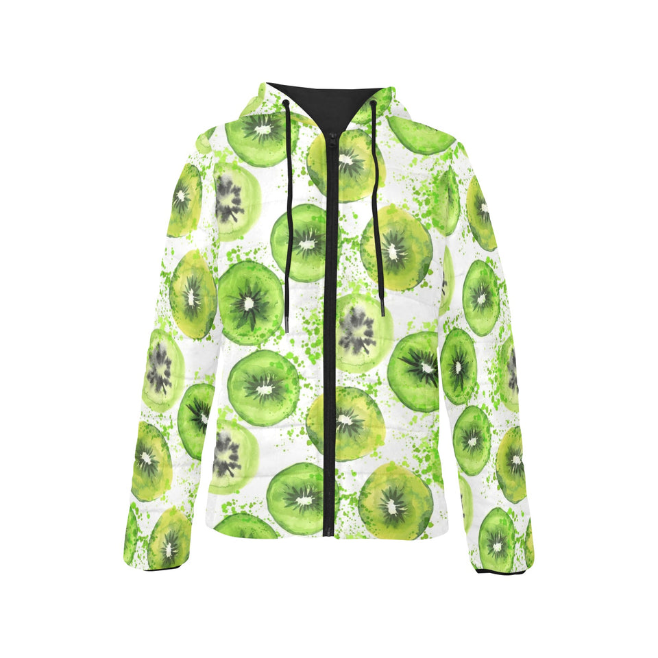 Watercolor kiwi pattern Women's Padded Hooded Jacket