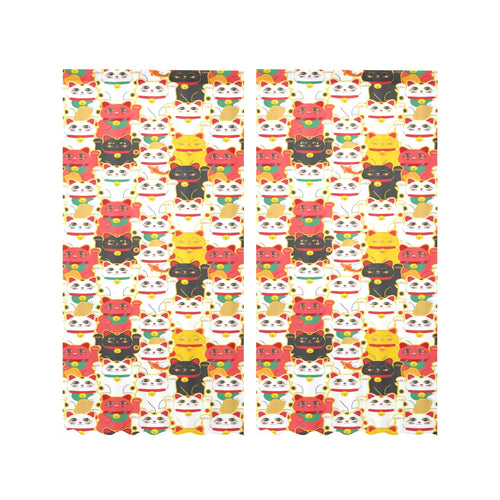 Colorful Maneki neko cat pattern Gauze Curtain