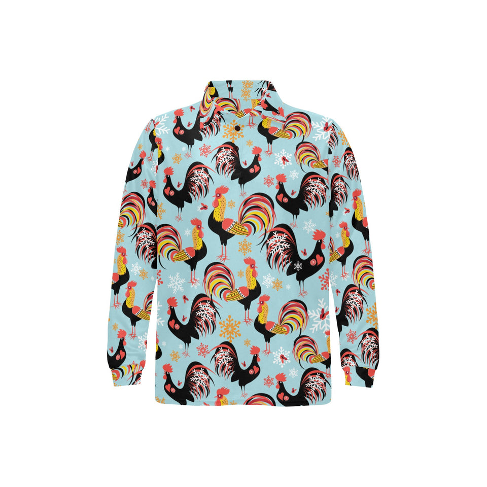Rooster chicken cock snowfalke Men's Long Sleeve Polo Shirt