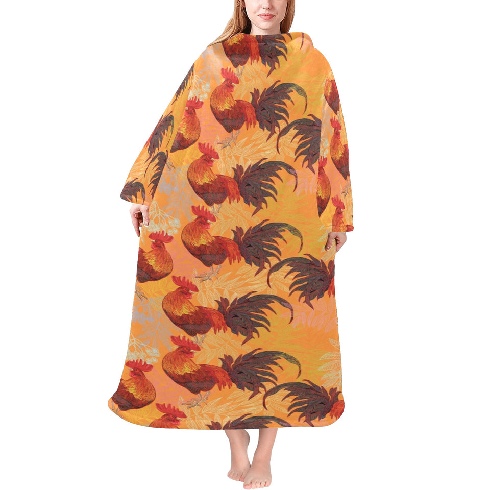 red rooster chicken cock pattern Blanket Robe with Sleeves