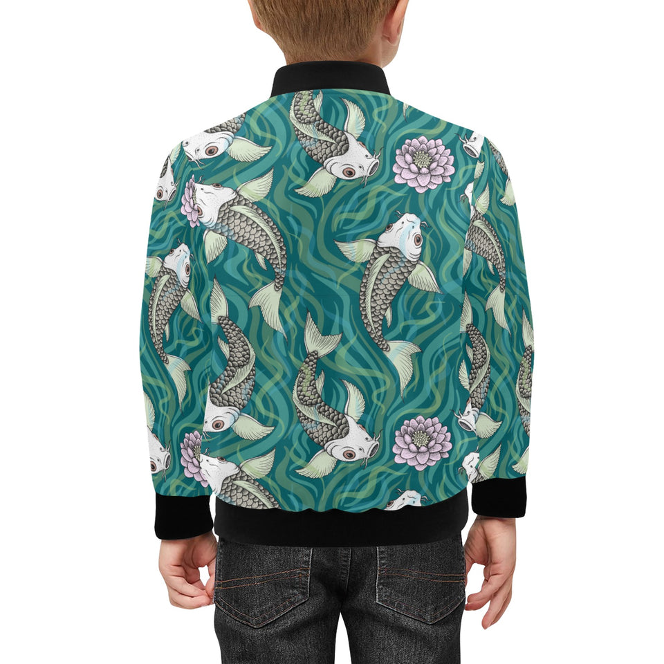 Koi Fish Carp Fish lotus pattern Kids' Boys' Girls' Bomber Jacket