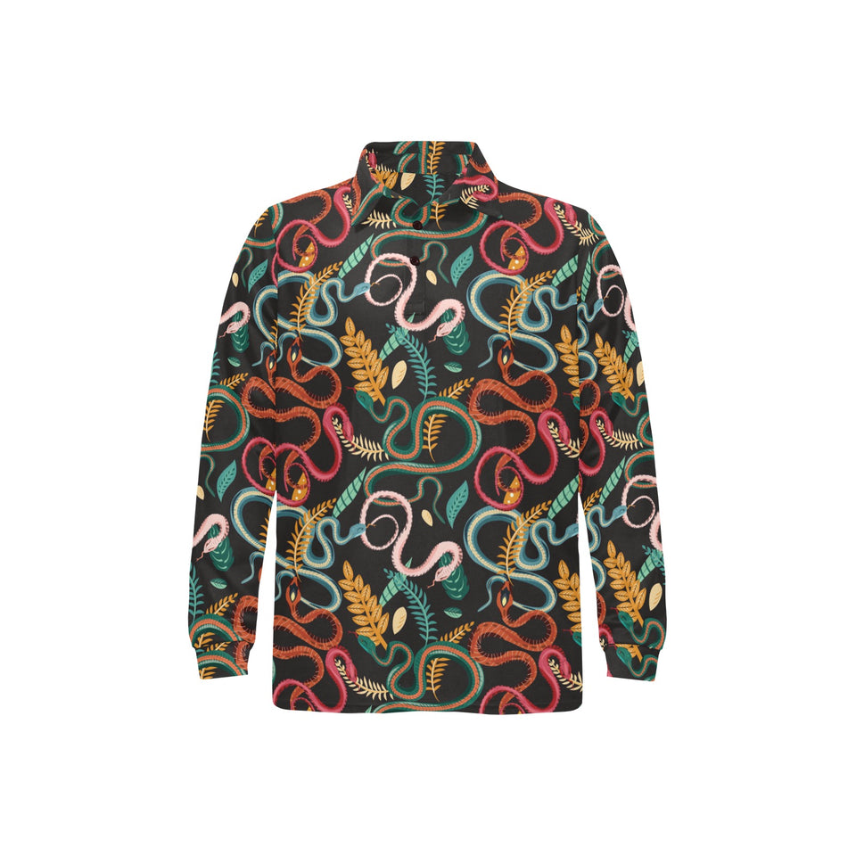 Colorful snake plant pattern Men's Long Sleeve Polo Shirt