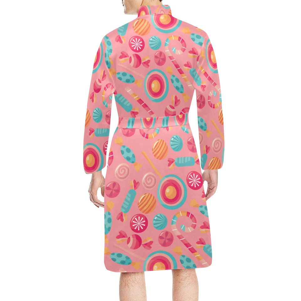 Colorful candy pattern Men's Long Sleeve Belted Night Robe