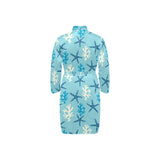 Blue starfish coral reef pattern Men's Long Sleeve Belted Night Robe