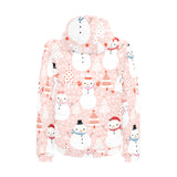 Cute snowman christmas tree snowpink background Men's Padded Hooded Jacket